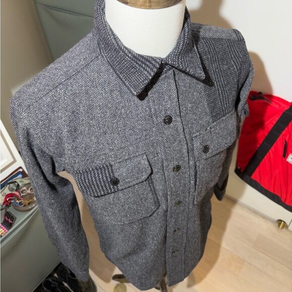 Engineered Garments - Dark Grey Block Herringbone WoolCPO Shirt - Picture 3 of 7